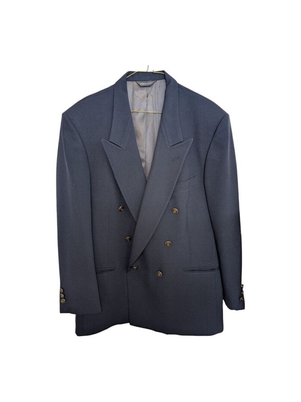 Vtg Pierre Cardin Double Breasted Dark Navy Blue Sport Coat Mens Size 44L EUC